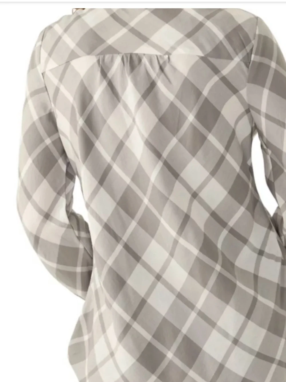 NWT XXL Kim Rogers Gray and White Plaid Button-Down Shirt